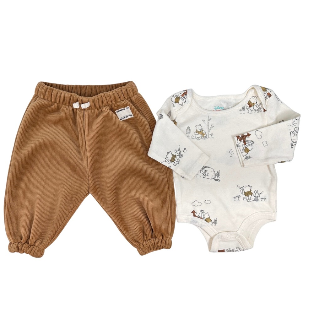 Baby 6-9‎ Mo Bundle Zara Pants- Disney Baby Long Sleeve Onsie Bodysuit